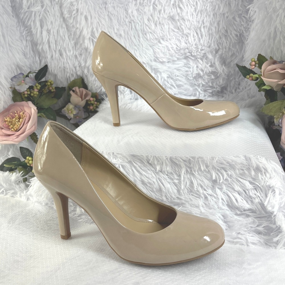 Mootsies Tootsies Pump Women 10M Nude Patent Round Toe Classic Stiletto Heel